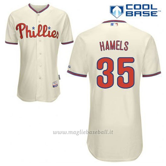 Maglia Baseball Uomo Philadelphia Phillies Cole Hamels 35 Crema Alterner Cool Base